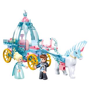 小鲁班拼装积木冬境奇缘公主冰雪马车组装模型女孩拼插玩具车0896