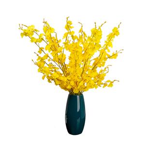 高品质跳舞兰假花仿真花摆设装饰花摆件客厅黄色绢花干花花束套装