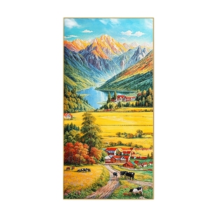 丰收入户玄关装饰画手绘油画金山聚宝盆客厅挂画竖版走廊过道壁画