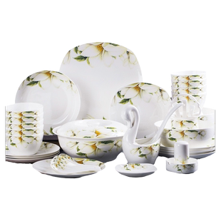 景德镇瓷器骨瓷韩式餐具散件碗盘勺碟自选创意款式百合情缘组合