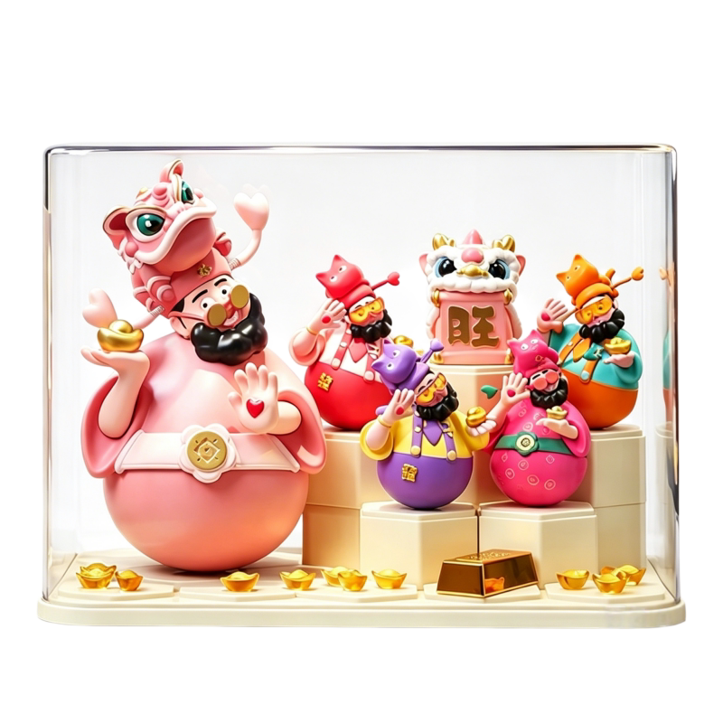 四喜财神含亚克力防尘展示架套装