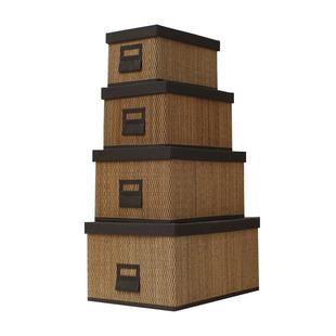 竹编收纳筐编织有盖收纳箱宜然家居竹筐收纳盒筐子藤编衣服收纳筐