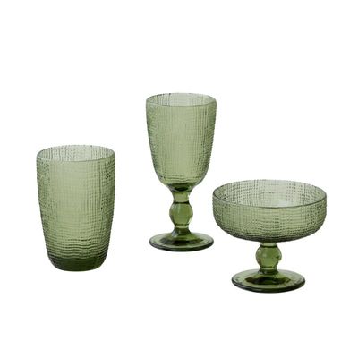 WENSHUO北欧复古绿高脚杯玻璃杯