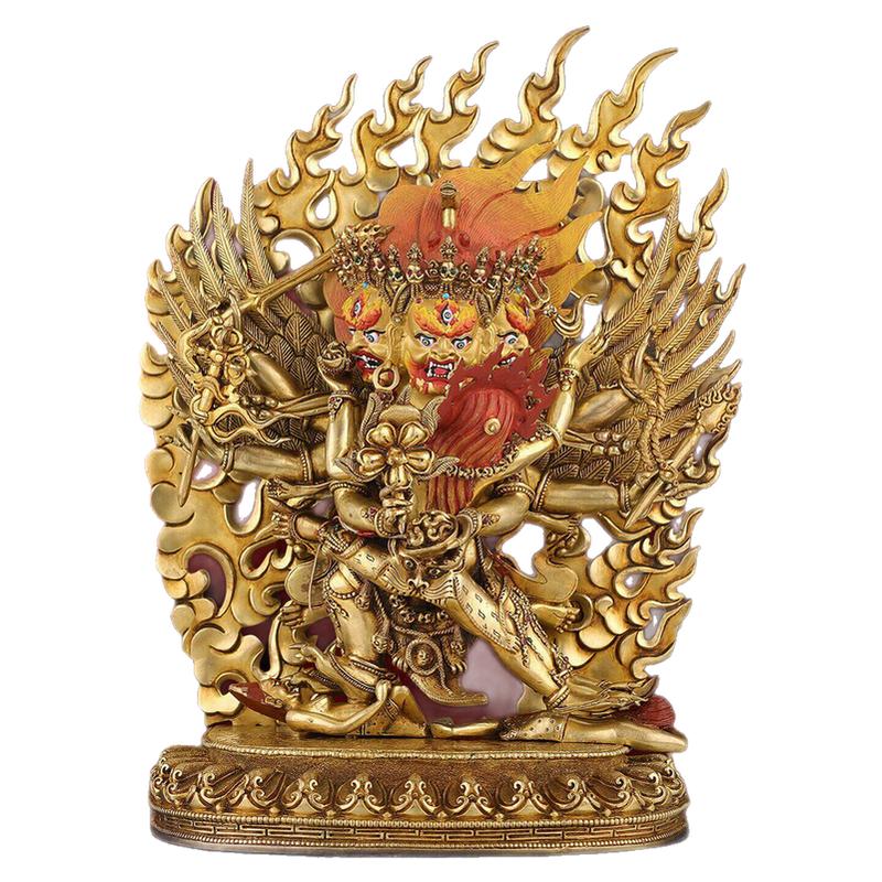 双身马头明王铜佛像尼泊尔手工双身马头金刚铜鎏金造像摆件31.5cm