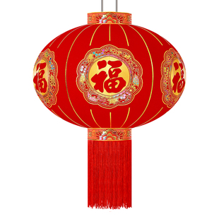 2026新款大红灯笼新年春节过年阳台装饰大门口一对植绒布长杆灯笼