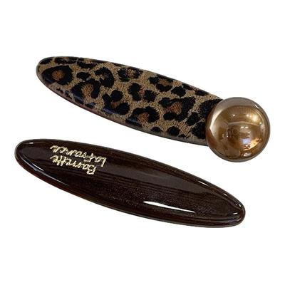 早秋咖色豹纹发夹女高品质珍珠