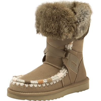 真美诗手工毛线绒绒雪地靴