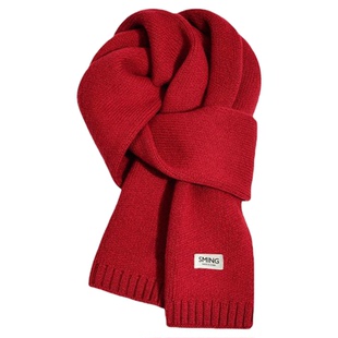 纯色针织围巾男女秋冬季韩系氛围感加厚保暖护颈围脖情侣百搭护肩