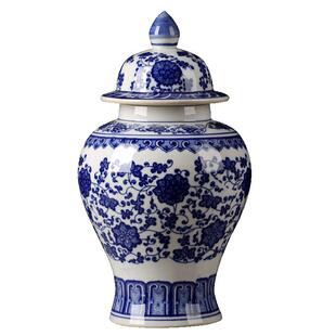 景德镇陶瓷花瓶摆件 仿古青花盖罐将军罐 复古工艺品瓷罐 储物罐