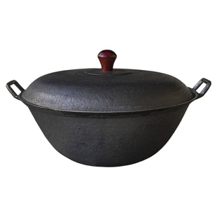 山西铁锅手工生铁铸铁龟纹双耳无涂层圆底炒锅炖锅蒸锅燃气灶柴火