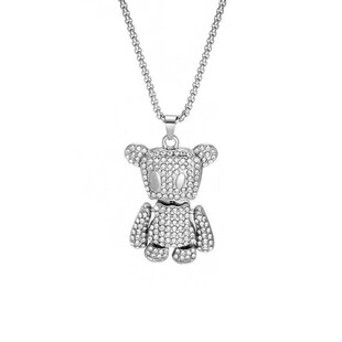 薛之谦同款镶钻纸袋熊项链嘻哈设计感吊坠男女同款潮牌毛衣链配饰