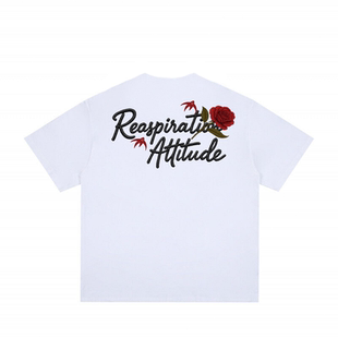 RASP国潮美式玫瑰字仿刺绣短袖T恤男女春夏新款潮牌印花上衣情侣