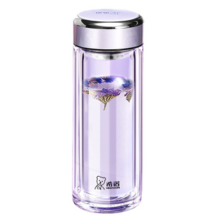 正品希诺新款双层玻璃杯耐高温女士花茶杯便携喝水杯子高颜值水杯