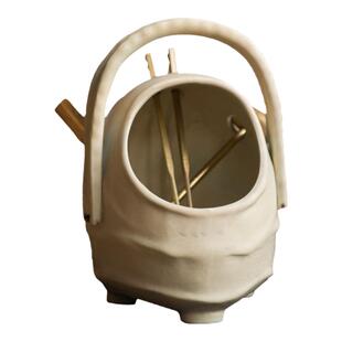 围炉煮茶装炭容器陶瓷炭钵提梁炭篓子装果木碳桶盒子篮子橄榄炭