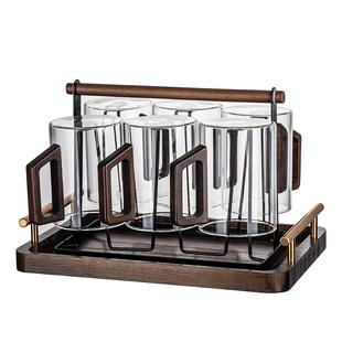 玻璃杯套装家用客厅耐高温绿茶杯大容量带把水杯6只待客喝水杯子