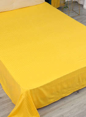 金黄色床单单件条纹全棉缎条纯棉棉布布料单人1.5米被单双人夏天