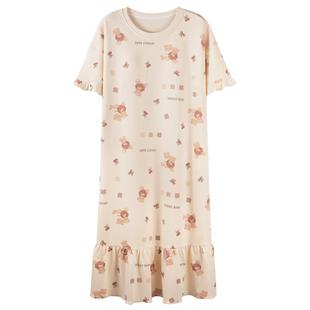 卡之恋睡裙女款2026新款夏季纯棉短袖睡衣带胸垫小熊连衣裙家居服