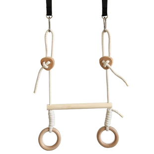 室内实木榉木圈儿童单杠吊环引体上升臂力锻炼拉环悬吊转圈圈玩具