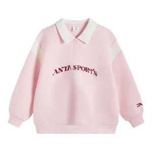 安踏儿童卫衣女童甜美粉色套头衫2025春季新款学院风翻领女孩洋气