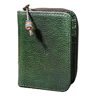 新款复古拉链简约短款钱包驾照包头层牛皮零钱包男女真皮钱夹卡位