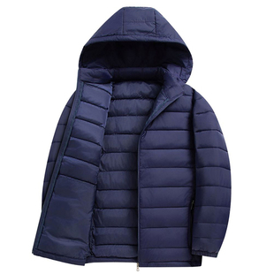 男士新款轻薄棉服立领秋冬保暖棉袄连帽大码中老年爸爸装宽松外套
