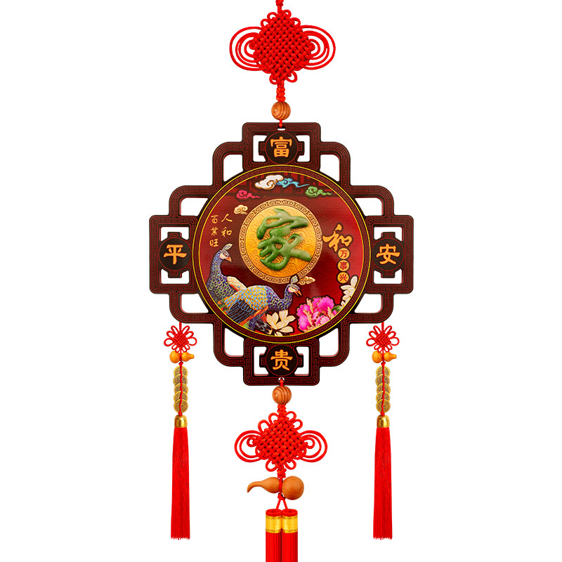 高档木雕福字中国结新年壁挂