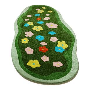 绿草地床边毯卧室客厅女孩房间地毯儿童可爱毛绒田园风绿色地垫