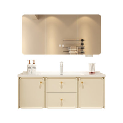 奶油风法式浴室柜一体陶瓷洗手盆