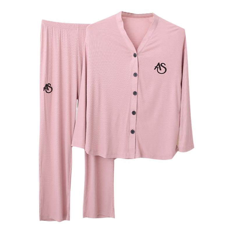 莫代尔长袖睡衣女开衫家居服套装