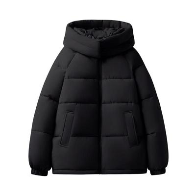 班尼路黑色连帽棉服女款冬季加厚保暖宽松休闲小个子短款面包服Q