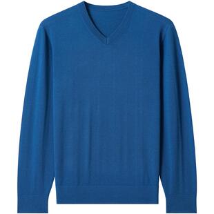 薄款羊毛衫男100纯羊毛长袖v领针织衫中年鸡心领毛衣精纺套头男装