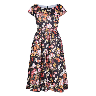 复刻1950年代优雅高腰显瘦赫本风油画碎花大摆裙太阳裙伞裙连衣裙