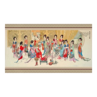 新古代彩塑壁画国画风景墙纸明清古典金陵十二钗美人餐厅酒店壁纸