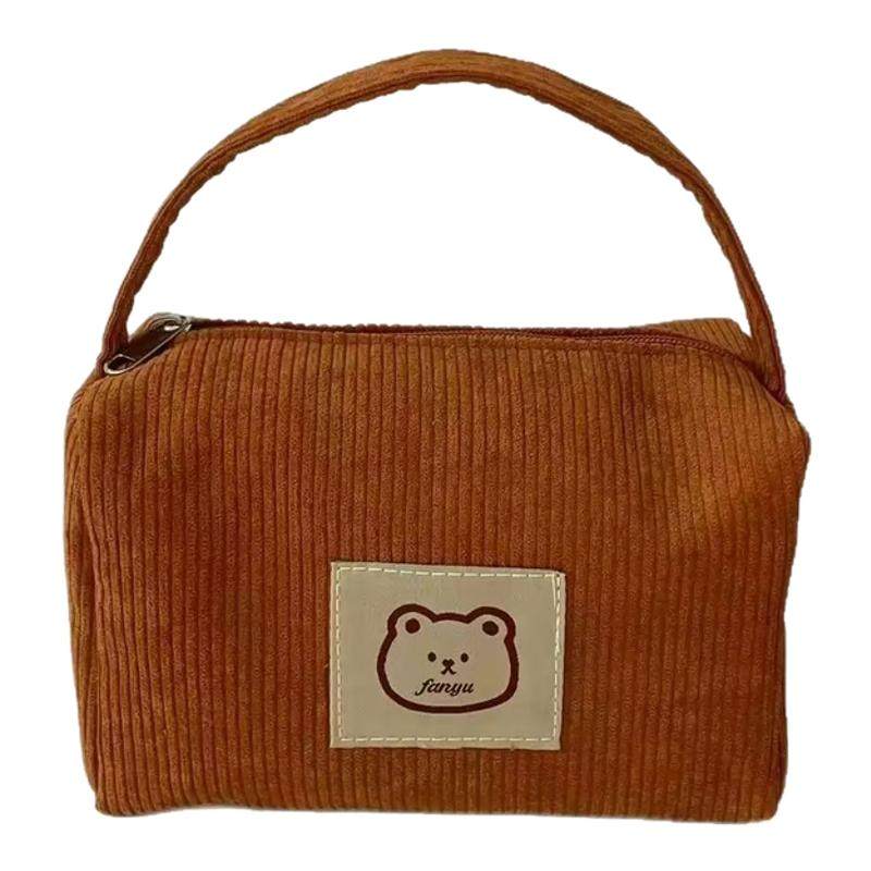 灯芯绒手提化妆包新款女学生韩版外出手拎包女大容量化妆品收纳包