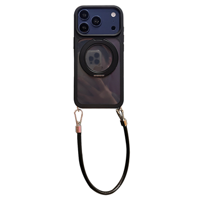 [自带双挂绳孔]简约黑色适用苹果17promax手机壳新款iphone17pro一体式磁吸支架斜挎背带挂绳17男女透明情侣