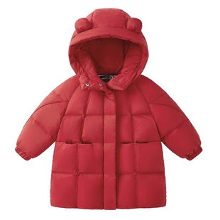 [抑菌远红外]儿童羽绒服女童加厚男童外套杜邦三防宝宝红色面包服