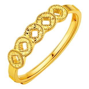 金至尊五帝钱币5G黄金戒指女款碎冰冰足金指环时尚女戒开口可调节