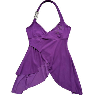 【AGD】RubyDoll 烫钻金属紫色挂脖双层棉纱复古褶皱吊带露背上衣