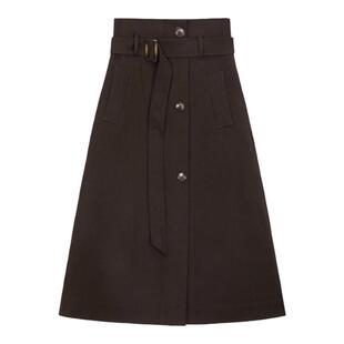 OTHERSTORE 热可可 复古咖色牛角扣羊毛A字半身裙女秋冬毛呢裙子