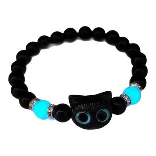 夜光原创可爱奶酪呆萌小猫咪手串发光黑白手链情侣手链送礼物