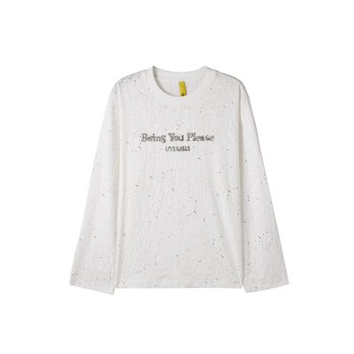 U/TI艺术感裂纹长袖T恤女 简约通勤棉质休闲上衣尤缇2025秋季新款