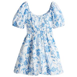 HM女装无领连衣裙25春季度假风泡泡袖收腰设计感碎花裙1280536