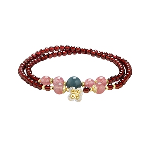 AJIDOU阿吉豆手链女款天然石榴石手串复古翡翠串珠新中式国风手饰