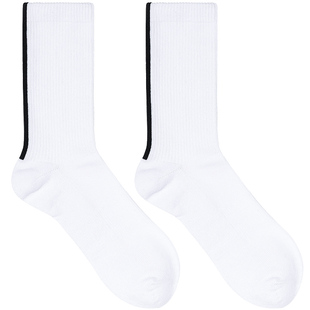 sockkon 男士高筒白色黑竖条纹莱卡纤维运动毛巾底棉袜子手工缝头
