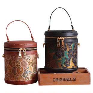 发财水桶包特钥钥手工材料包自制diy宋锦手工皮包包圆筒包新中式