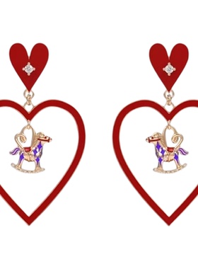 珐琅爱心星运福马耳钉新年红色