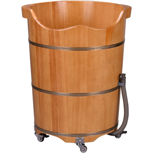 橡木泡脚木桶洗脚足浴木盆家用高深桶50高过小腿带排水轮子按摩盆