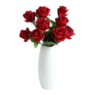 仿真玫瑰花假花绢花保湿玫瑰客厅餐桌摆件塑料干花花束摆设装饰花