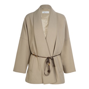 LYNEE x TORIL【空气吐司】复古系带翻领夹棉外套 卡其色大衣女冬