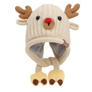 宝宝帽子秋冬季针织毛线帽儿童卡通麋鹿护耳帽男童保暖女宝包头帽